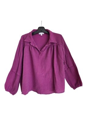 SHE + SKY 100% Cotton Gauze Blouse Top Royal Purple Relaxed Breezy 1XL Popover